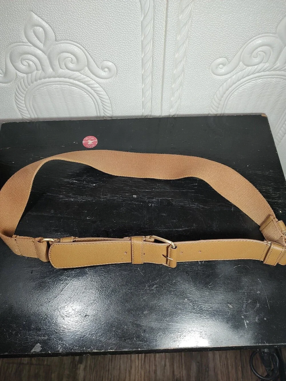 Talbots Size L Split Leather And Cotton Webbing Women's Belt Brow And Tan